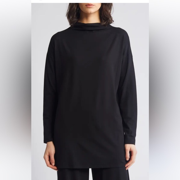 Eileen Fisher black funnel neck tunic top 2X - Picture 1 of 8